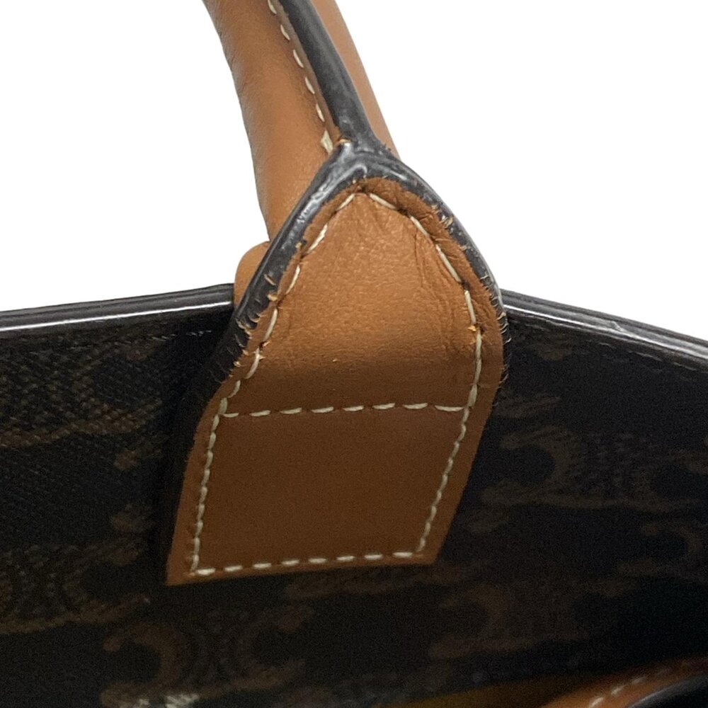 Celine Small Vertical Cabas Tote Bag Black Brown Triomphe Canvas Calf Skin - Picture 11 of 15